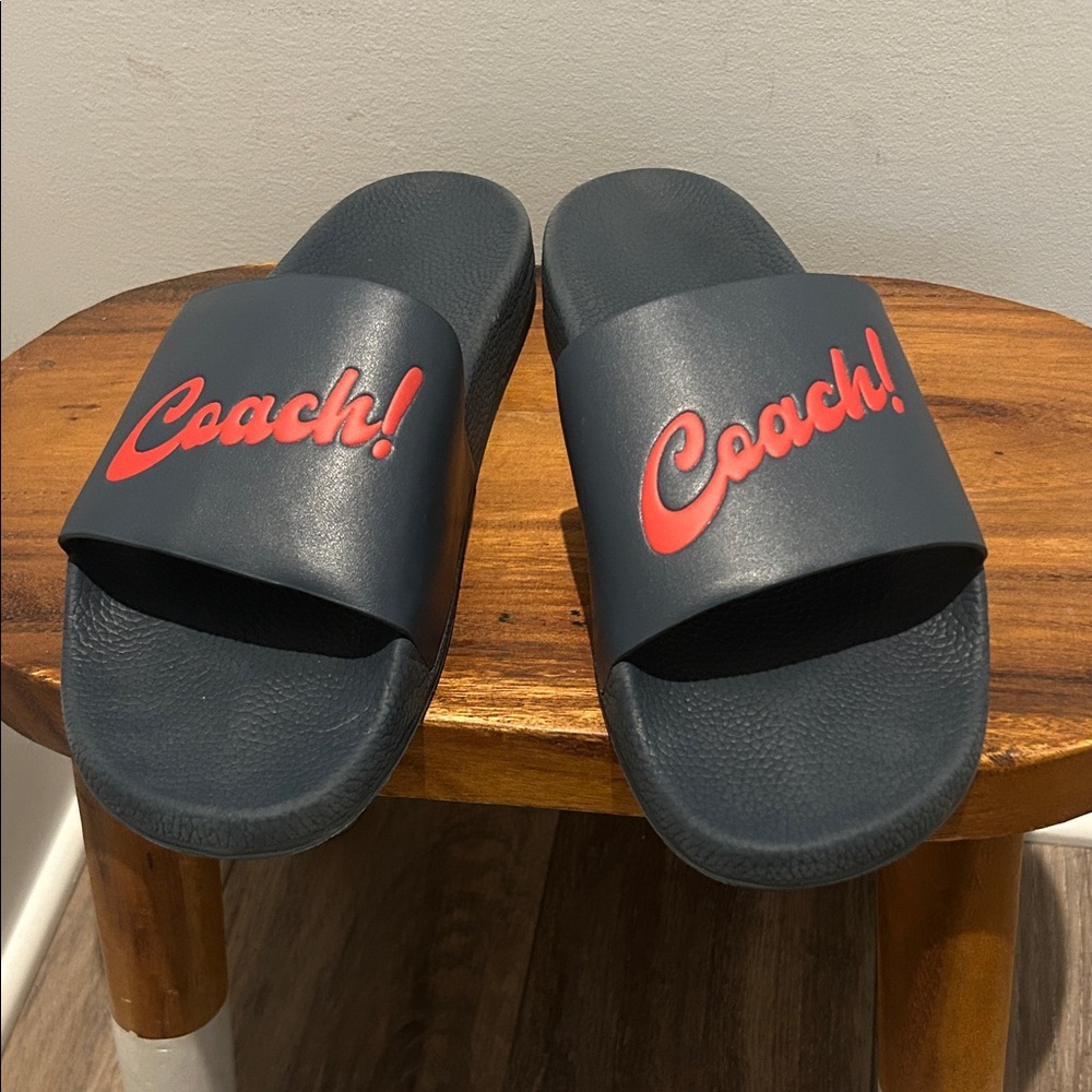 Coach Dark Blue Slides with Vibrant Red Logo